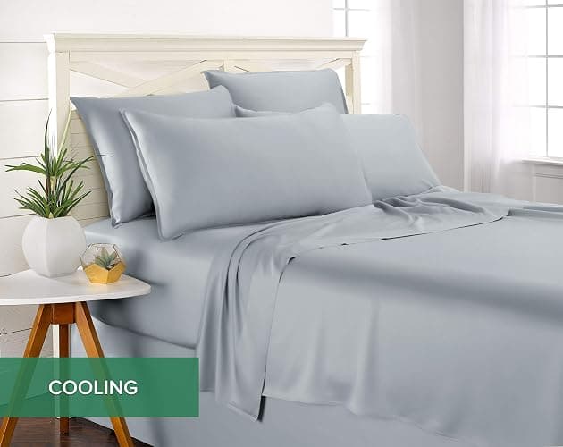 Pure Bamboo Queen Sheets, Genuine 100% Organic Viscose Derived from Bamboo Bed Sheet Set, Luxuriously Soft & Cooling, Double Stitching, 2 Year Quality Promise (Queen, Sterling Blue) thumbnail 5