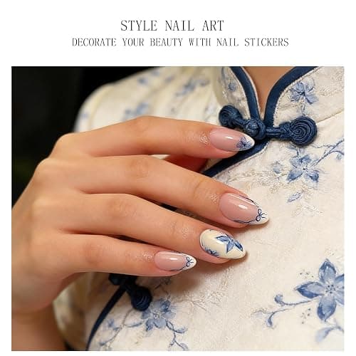 JMEOWIO Semi Cured Gel Nail Strips Flower French Tip Gel Nail Stickers Wraps UV/LED Nails Art Design Decoration Accessories thumbnail 2