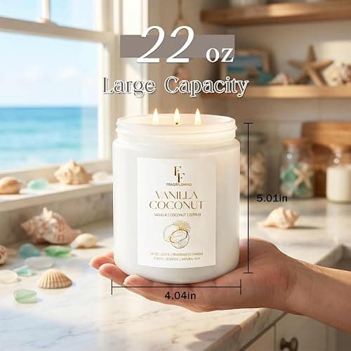 Vanilla Coconut Large Scented Candle, 3-Wick 22oz Long Lasting Scented Candle, Natural Soy Wax Aromatherapy Candle for Home, Candle Gifts for Women Men thumbnail 3