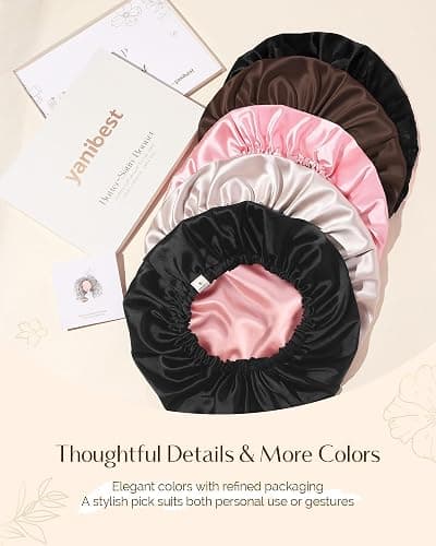 YANIBEST Silk Bonnet Satin Bonnet for Sleeping Women and Men, Adjustable Double Layer Hair Bonnet for Curly Hair Champagne thumbnail 6