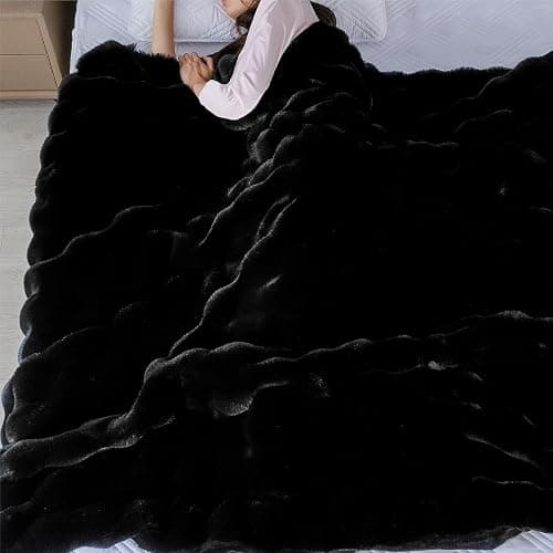 BlanketSolution Fluffy Furry Black Faux Fur Throw Blanket for Couch Bed 50x60 Fuzzy Bubble Soft Blanket for Adults Gift Home Living Room Decorative Decor 860 GSM thumbnail 4