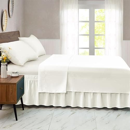 FreshCulture Elastic Wrap Around Bed Skirt - Easy Fit with 18-Inch Tailored Drop, Hotel Quality Dust Ruffle for Full Size Bed (Cream) thumbnail 7
