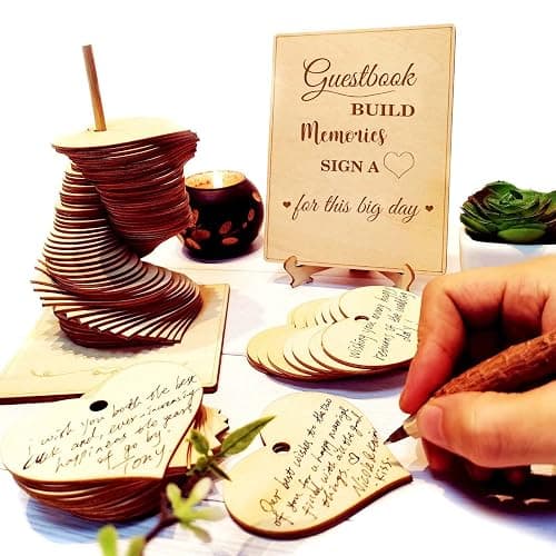Wedding Guest Book Alternative Sign 72 Wood Hearts Guest Book Wedding Reception, Wedding Decorations Baby Shower 1st Birthday Party Decoration Baptism Rustic (Heart) - Image 1