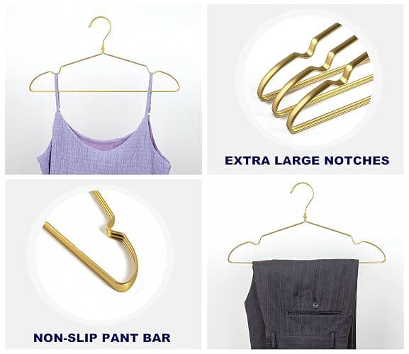 Amber Home 20 Pack Premium Matte Gold Aluminum Coat Hangers, 16.5” Extra Smooth & Durable Metal Shirt Dress Hanger, Light & Sturdy Metal Rack for Jacket Trouser Pant Slack thumbnail 4