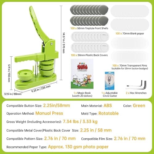MK.Bear Button Maker Machine 58mm (2.25 in) Installation-Free, DIY Button Pin Maker Machine, Badge Punch Press with Free 100pcs Badge Supplies & Pictures & Circle Cutter & Magic Book thumbnail 3