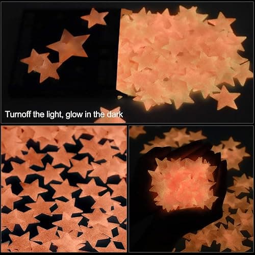 AM AMAONM 100 Pcs Pink Glow in The Dark Luminous Stars Fluorescent Noctilucent Plastic Wall Stickers Murals Decals for Home Art Decor Ceiling Wall Decorate Kids Babys Bedroom Room Decorations thumbnail 3