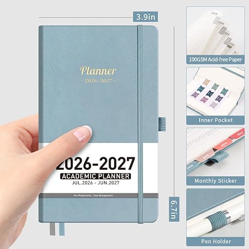 AHGXG Pocket Calendar 2026-2027, July 2026 - June 2027, Academic Planner, Weekly and Monthly, Small Size for Purse, Hardcover, 12-Month Tabs, for Women, School, 3.9"X 6.7" (Gray Blue) thumbnail 4
