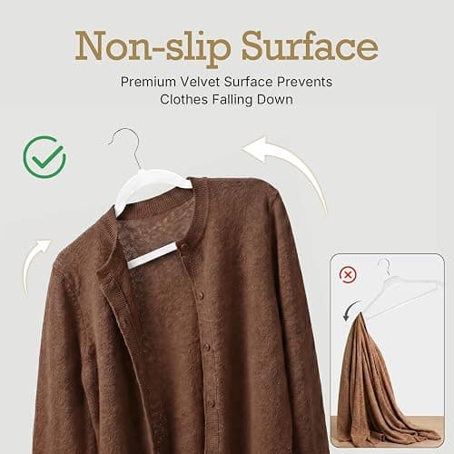 HOUSE DAY White Velvet Hangers 60 Pack, Non Slip Clothes Felt Hanger Heavy Duty for Coat, Premium Slim Space Saving Suit Hangers for Closet Organizer, 360° Rotating Silver Hook thumbnail 3