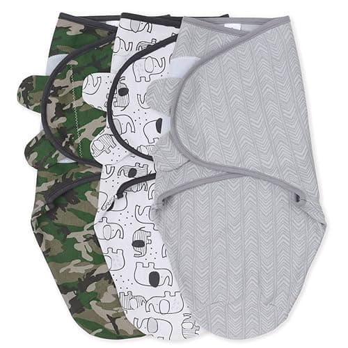 The Peanutshell Swaddle Set for Baby Boys - Camo & Elephant - 3 Pack (Small/Medium | 0-3 Months)