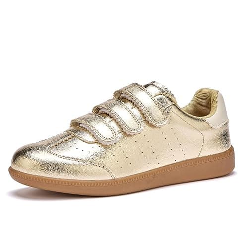 Teyiwow Sneakers for Women Lightweight Tennis Shoes Fashion Vegan Leather Hook & Loop Sneakers Non-Slip Walking Shoes - Image 1
