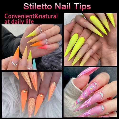 Stiletto Nail Tips, XL Half Cover Clear Stiletto Shape Tips | SWETIDY 500PCS XL Stiletto Shape Pointed Nails for Halloween Salon and Home DIY 10 Sizes with Box thumbnail 6
