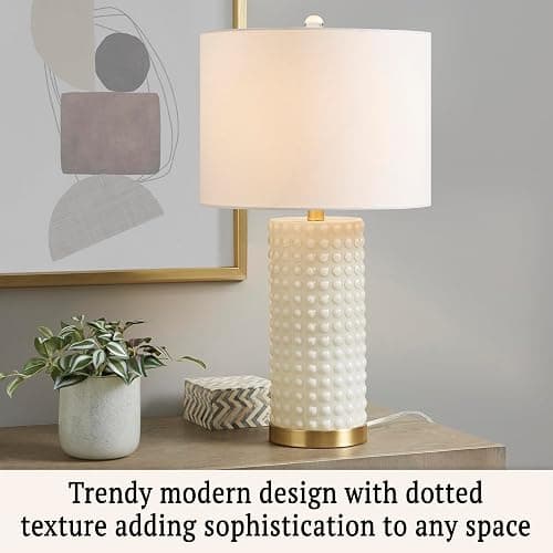 Ink+Ivy Table Lamp - Chic Bubble Dot Glass Body, Two-Tone Gold Base Nightstand Bedside Lamp, Study Lamp, Clear Polarized Cord, Socket Swtich, Gracy Ivy Décor Lamp Drum Shade, 25.5" H Gold/White thumbnail 2