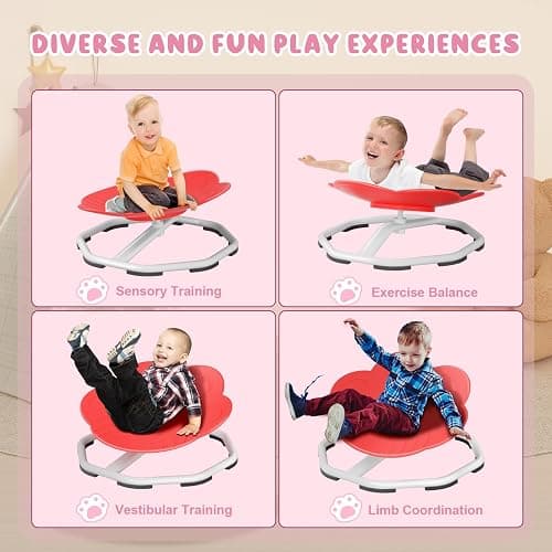 Qusases Sensory Swivel Chairs for Kids, Spinning Chair for Autistic Kids, Sit and Spin Sensory Toys, Training Body Coordination, Autism ADHD Chairs Indoor Outdoor Play Equipment (Red) thumbnail 6
