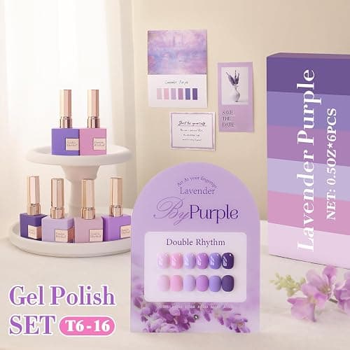 Double Rhythm 6 Pcs 15 ML Gel Polish Set Same Color Same Bottle Soak Off Gel Polish Kit Nail Art Manicure Salon DIY at Home for Women (Light Dark Purple Violet Rose Pink-T6-16) thumbnail 3