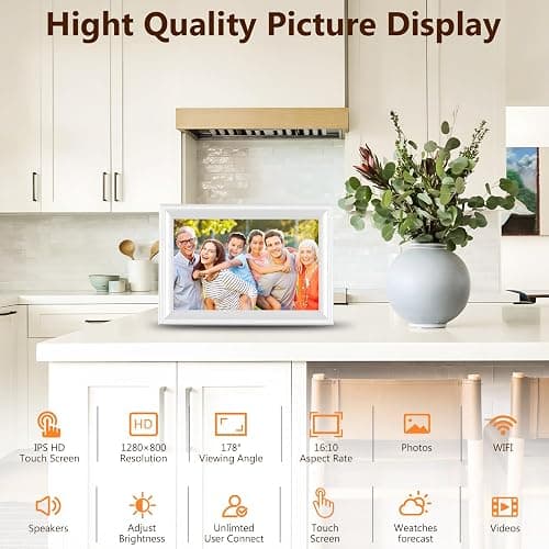 Smart White Digital Picture Frame WiFi Send Photos from Your Phone 16GB Storage 10.1inch 1280x800 IPS Touch Screen Digital Photo Frame Auto-Rotate Wall Mountable Photo Picture Frame Digital thumbnail 3
