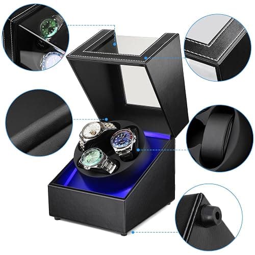 Anyasun Watch Winder for Automatic Watches,3 Watch Winder Box with LED Display, Ultra Quiet Japanese Motor,4 Rotation Modes,Watch Shark for Men & Women,USB-C Power thumbnail 7