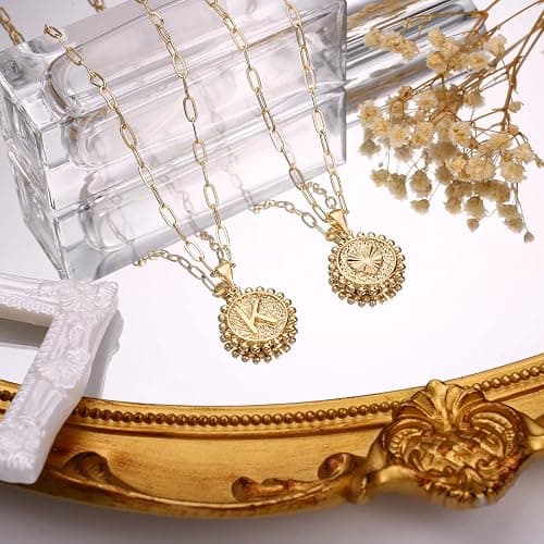 Yoosteel Christmas Gifts for Women, Gold Initial Necklaces for Women 14K Gold Plated Dainty Layering Paperclip Link Chain Necklace Coin Initial Layered Necklace Birthday Gifts Stocking Stuffers thumbnail 5