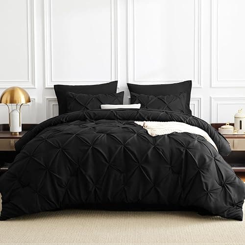 CozyLux Queen Comforter Set Black, 7 Pieces Pintuck Bed in A Bag, All Season Comforter Queen Size, Bed Set Gift for Family, Pinch Pleat Bedding Sets with Comforter, Sheets, Pillowcases & Shams thumbnail 9