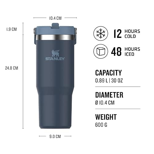 Stanley Flip Straw Tumbler 1.0 Water Bottle With Straw 0.89L - Keeps Cold For 12+ Hours - Easy To Carry - Dishwasher Safe - Stainless Steel Thermal Flask - BPA-Free Travel Mug - Navy thumbnail 2