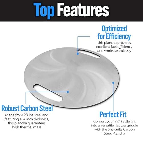SnS Grills Slow 'N Sear Carbon Steel Flat Top Plancha Griddle - Rotating Durable Griddle for Kettle Grill BBQs - Outdoor Cooking Accessory - Fits 22” Kettles thumbnail 4