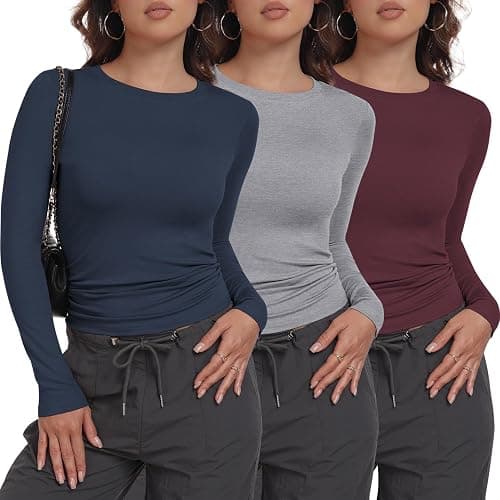 MLYENX 3 Pack Womens Long Sleeve Shirts Crew Neck Basic Stretchy Fitted Y2K Tops Going Out Fashion Clothes - Image 1