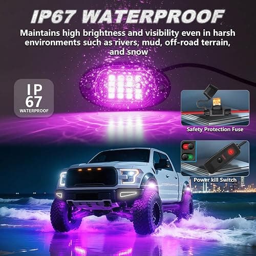 LD DARKEAGLE 8Pods Segmented RGB LED Rock Lights Kit for Jeep Trucks UTV ATV Golf Cart RZR SXS Offroad Four Wheeler with APP/RF Remote, Multi Color Underglow Light Waterproof Music Neon Underbody 12V thumbnail 5