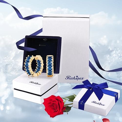 Richapex Sapphire Earrings for women, 18K Gold Plated Crystal Flower Earrings | Small Hoop Earring |Gold Earring for Women thumbnail 8