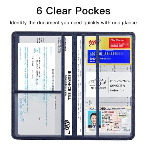 Valardoh Premium Car Registration and Insurance Card Holder, Car Document Holder for Cards, Driver License & other Essential Documents (Deep Blue) thumbnail 4