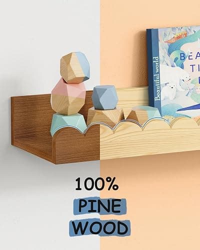 Harwaya Walnut Nursery Book Shelves Wall Set of 4, Dark Wood Scalloped Floating Bookshelf for Wall, Cloud Wooden Hanging Shelving Unit for Kids Bedroom Baby Child Toddler Room Kitchen (Walnut Brown) thumbnail 7