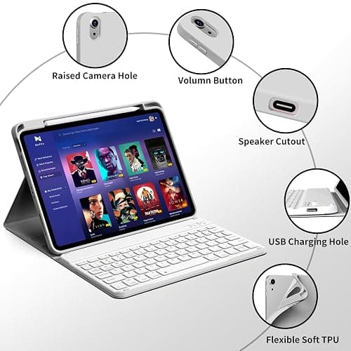kenke for iPad 11/10th Gen Case with Keyboard 11/10.9 inch 2025 A16/2022, Detachable Wireless Bluetooth Keyboard Case with Bulit-in Pencil Holder, White Square Keycaps (Gray thumbnail 8