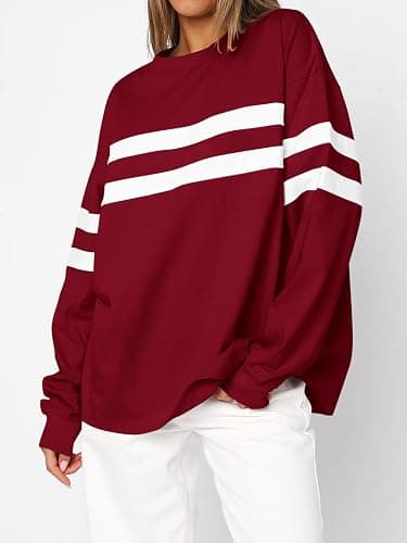 MASCOMODA Women's 2026 Striped Oversized Sweatshirt Spring Crewneck Long Sleeve Shirts Casual Color Block Pullover Tops thumbnail 2