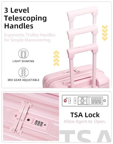 LARVENDER Carry On Luggage 22x14x9 Airline Approved, 20 Inch Expandable PC+ABS Hardside Carry On Luggage with Front Pocket Spinner Wheels TSA Lock for Women Men (Pink) thumbnail 7