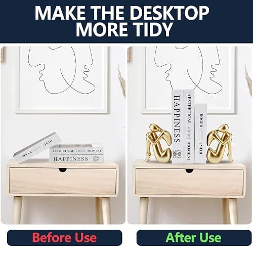 Xmeden Gold Book Ends, Girl Thinker Design, Modern Bookends for Shelves, Non-Skid Heavy Duty Resin Book Stopper for Books, Resin, 1Pair/2Piece thumbnail 5