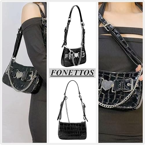 FONETTOS Punk Bag, Sourpuss Gothic Tote Purse Y2K Cool Style Trendy Women Shoulder Bags Rock Fashion Girls Handbag thumbnail 2
