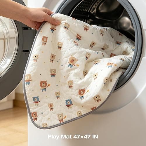 ZEEBABA Baby Playpen with Mat, 47x47in Beige for Babies & Toddlers | Machine Washable PlayMat cuts tedious scrubbing, Suction frame stops kid shifting, Outer zipper opens only externally thumbnail 7