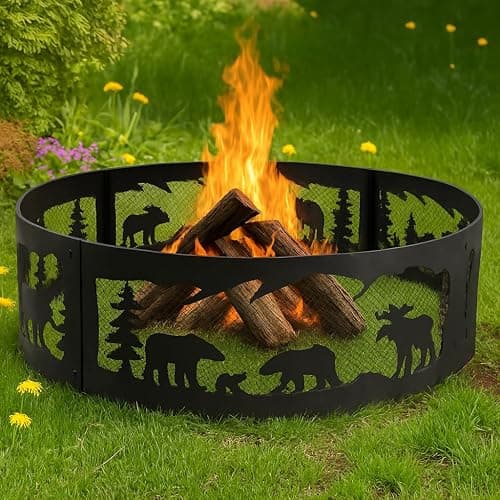 Cuisiland Outdoor Fire Pit Ring, 36 Inch Heavy-Duty Steel Fire Ring with Mountain & Wildlife Cutout, Wood Burning, for Backyard, Camping, Bonfire & Patio, Easy Assembly (36''/1mm - Wildlife) thumbnail 2