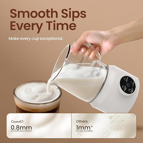 Casimhu 4-in-1 Milk Frother, Electric Milk Frother and Steamer with LED Touch Screen, Ceramic Lining Bottom, Milk Warmer 13.52oz for Lattes, Cappuccinos, and Macchiatos at Home, White thumbnail 4