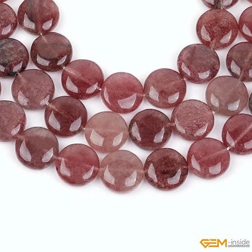 GEM-Inside Natural 20mm Coin Pink Rose Cherry Quartz Gemstone Loose Beads Energy Stone Handmade Beads for Jewelry Making Jewelry Beading Supplies for Women thumbnail 4