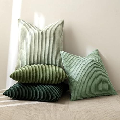 MIULEE Boho Farmhouse Sage Green Throw Pillow Covers 18x18 Inch Set of 4 Mordern Nordic Cushion Covers Soft Corduroy Christmas Home Decor for Couch Bed Sofa Living Room Forest Green thumbnail 8