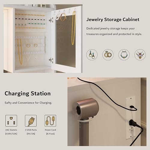 iPormis Vanity Desk with Mirror and Lights, Glass Top Makeup Vanity with RGB Light and Power Outlet, Dressing Table Mirror with 3 Lighting Colors, 7 Drawers, 3 Cabinets, White Vanity for Bedroom thumbnail 7