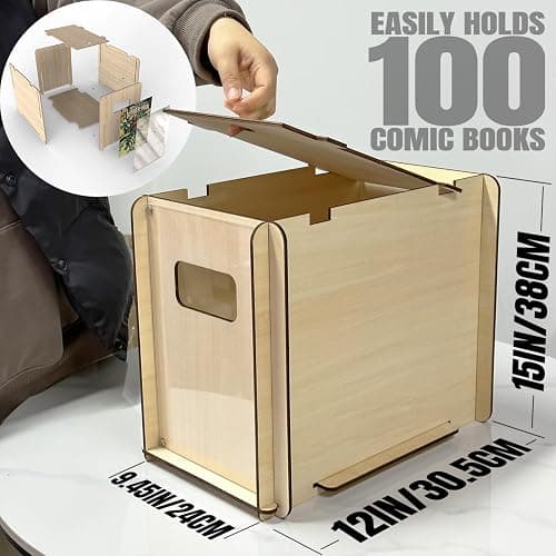 Wooden Comic Book Storage Box, Removable Comic Storage for Displaying Photos, Comics, Box for Storing Comic Books, Unique Gift for Comic Book Lovers thumbnail 2