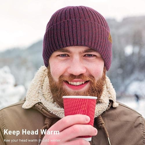 Vgogfly Lined Men Beanie Slouchy Knit Skull Cap Warm Stocking Hats Guys Women Striped Winter Beanie Hat thumbnail 7