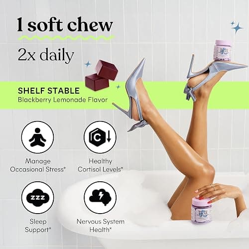 Lemme Relax Soft Chews with Magnesium Glycinate & Citrate, KSM-66 Ashwagandha + L-Theanine to Support Stress Relief, Cortisol Levels, Mood & Healthy Sleep Cycles, BlackBerry Lemonade (30 Chews) thumbnail 7
