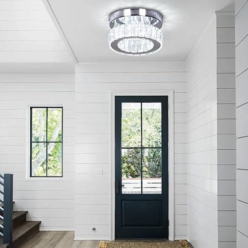 xychfantligh 7.8" Crystal Chandelier Modern LED Mini Flush Mount Ceiling Light Fixtures Dimmable with Remote K9 Crystal Round Small Chandeliers for Hallway Bedroom Kitchen thumbnail 5