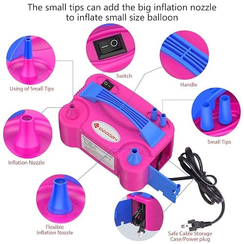 IDAODAN Electric Balloon Pump, Portable Electric Balloon Blower Machine Balloon Air Pump Dual Nozzle Rose Red 110V 600W Balloon Inflator for Party Decorations thumbnail 2