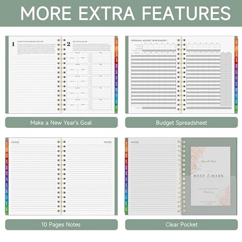 2026 Diary A5 Week to View, 2026 Planner, Jan to Dec 2026, Diary 2026 with Monthly Tabs, Twin-Wire Binding, Weekly & Monthly To Do, Inner Pockt for School & Work - Green (8.5" x 5.9") thumbnail 9