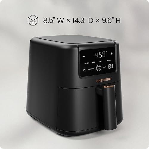 Chefman Air Fryer – 4-in-1 Slim 3.5 QT Airfryer, Air Fry, Bake, Dehydrate, Frozen, 450°F Max Temp for Extra Crispy Results in Minutes, Nonstick Ceramic Coating, Dishwasher-Safe Accessories - Black thumbnail 8