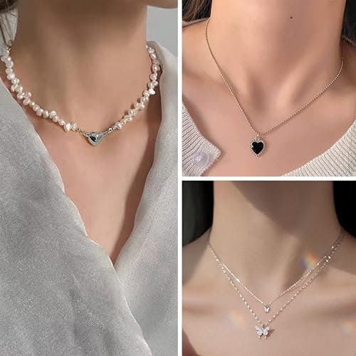 IFKM 36 PC Silver Plated Jewelry Set With 3 Necklace, 12 Bracelet, 7 Ear Cuffs Earring, 14 Knuckle Rings For Women Girls Valentine Anniversary Birthday Friendship Gift thumbnail 3