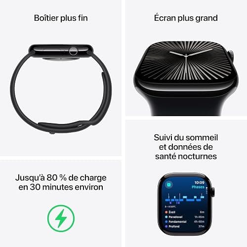 Apple Watch Series 10 [GPS 42mm] Smartwatch with Jet Black Aluminium Case with Black Sport Band. Fitness Tracker, ECG App, Always-On Retina Display, Water-Resistant - S/M - 42mm - Jet Black Aluminium Case With Black Sport Band - GPS thumbnail 5