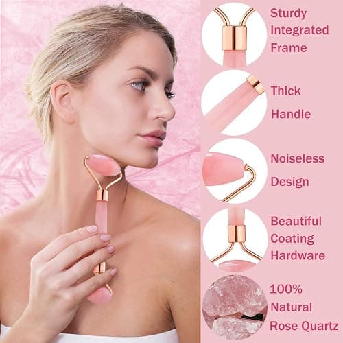 LeiCare Jade Roller for Face - Rose Quartz Face Roller Skin Care - Stone Facial Roller, Face Massager for Women, Relieve Stress, Remove Wrinkles Eye Puffiness thumbnail 6